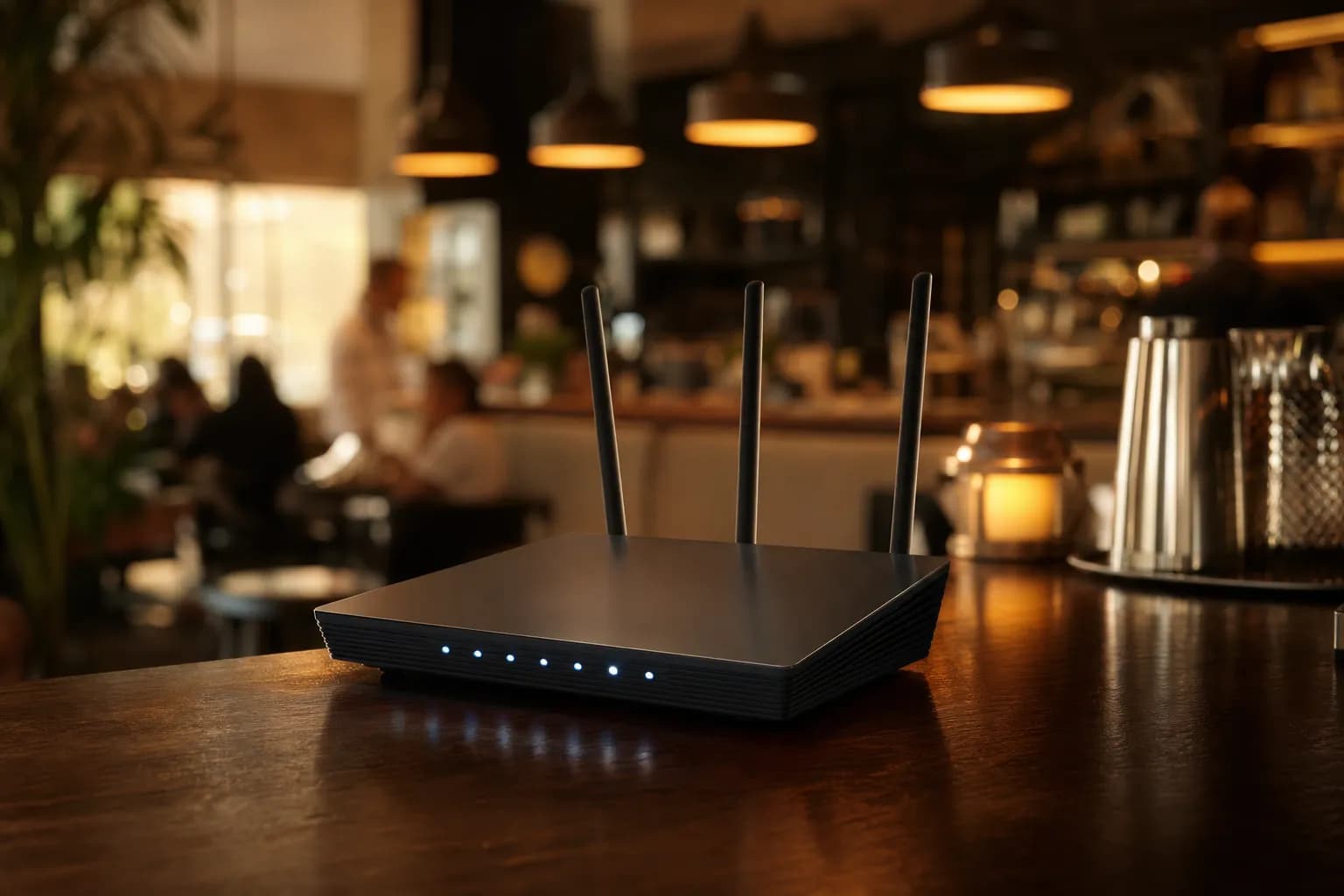 WiFi router on a restaurant counter — airZoon runs on your existing internet