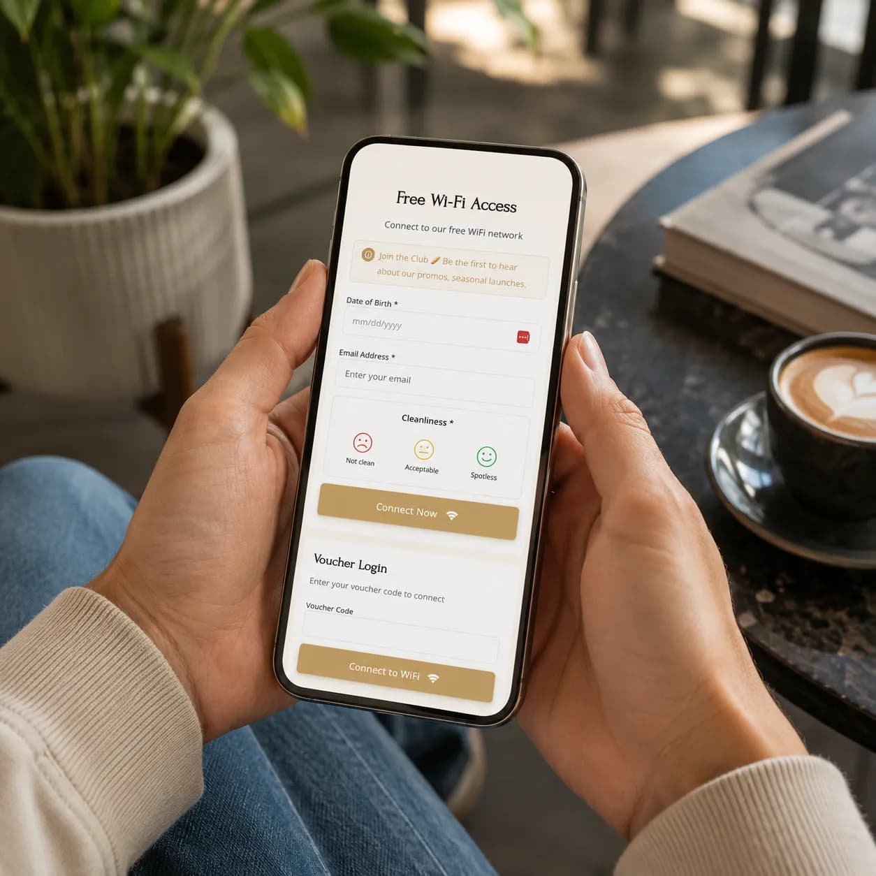 WiFi sign-in form capturing a guest lead